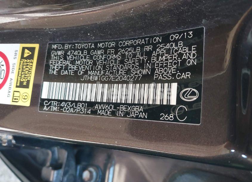 Photo 9 of 2014 Lexus Es 300H (VIN JTHBW1GG7E2040277)