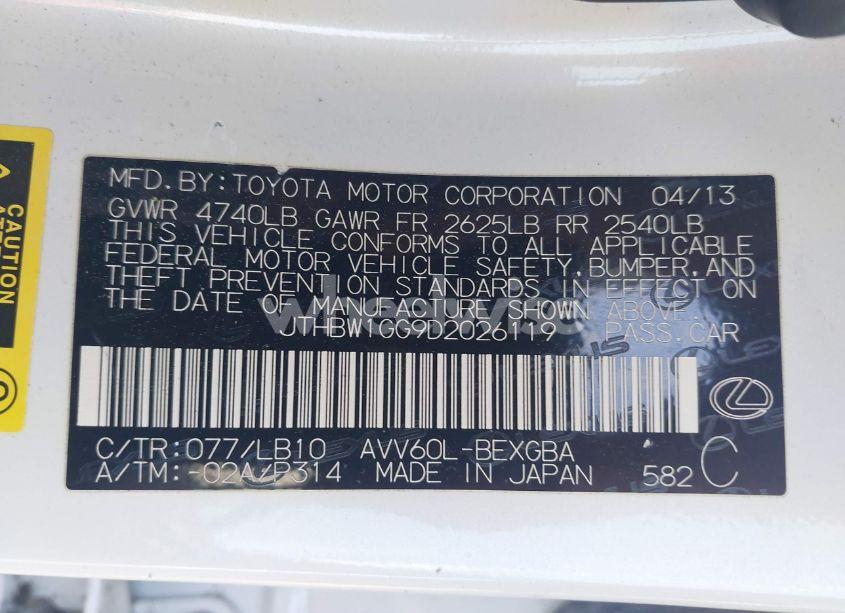 Photo 9 of 2013 Lexus Es 300H (VIN JTHBW1GG9D2026119)