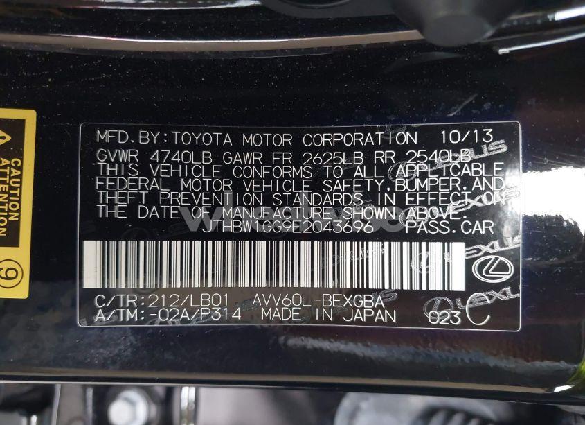 Photo 9 of 2014 Lexus Es 300H (VIN JTHBW1GG9E2043696)