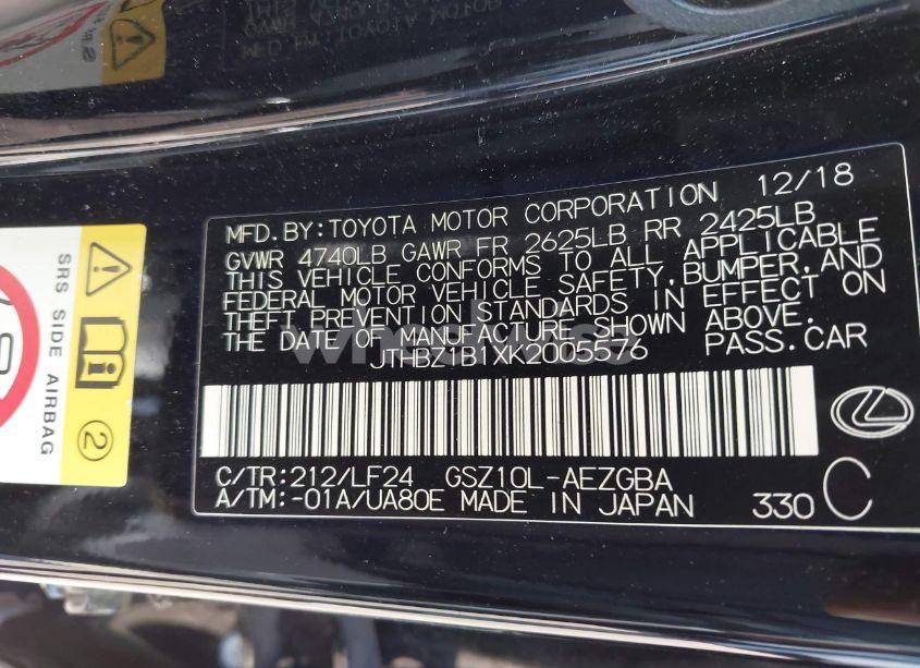 Photo 9 of 2019 Lexus Es 350 F SPORT (VIN JTHBZ1B1XK2005576)