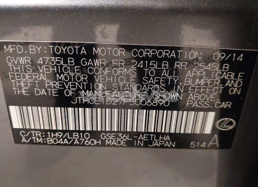 Photo 9 of 2015 Lexus Is 350 (VIN JTHCE1D27F5006890)