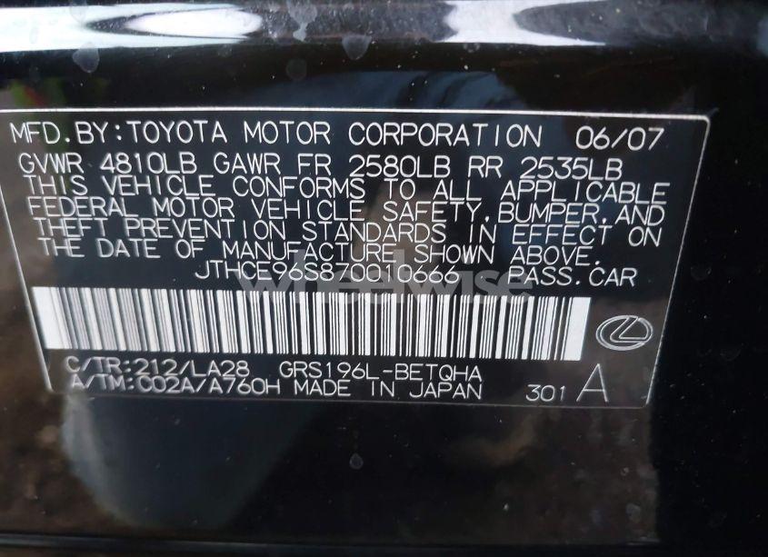 Photo 9 of 2007 Lexus Gs 350 (VIN JTHCE96S870010666)
