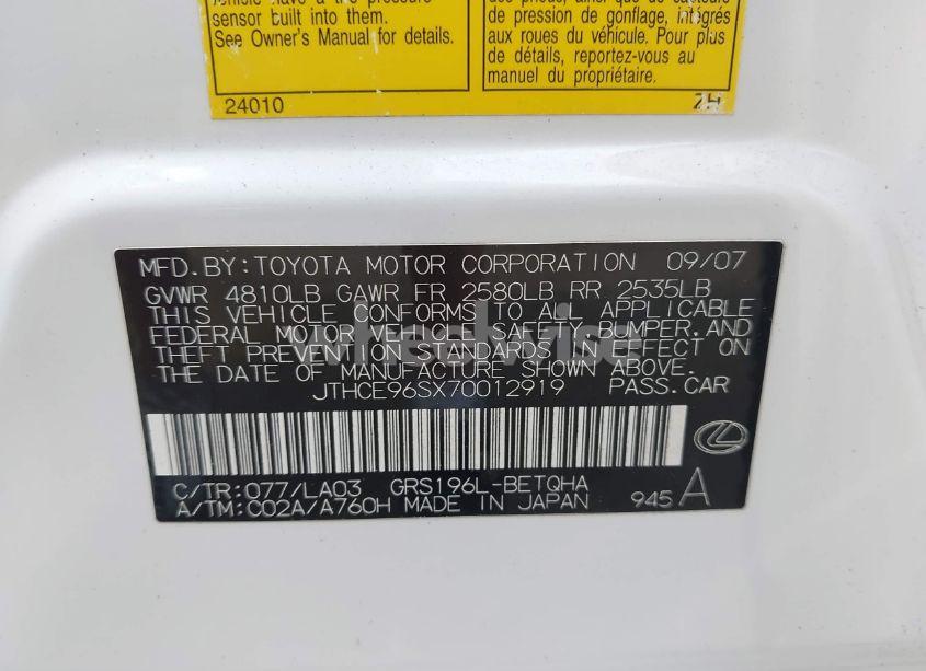 Photo 9 of 2007 Lexus Gs 350 (VIN JTHCE96SX70012919)