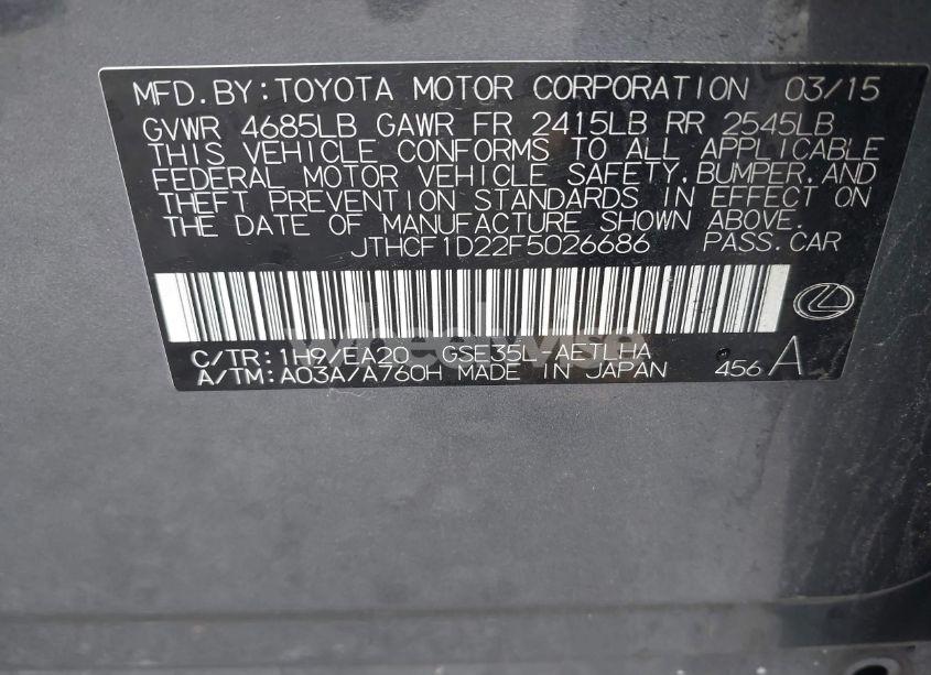 Photo 9 of 2015 Lexus Is 250 (VIN JTHCF1D22F5026686)