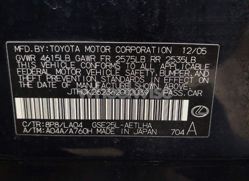 Photo 9 of 2006 Lexus Is 250 (VIN JTHCK262362002039)