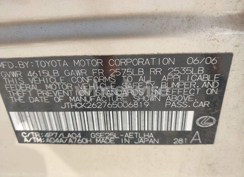 Photo 9 of 2006 Lexus Is 250 (VIN JTHCK262765006819)