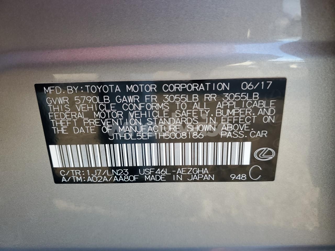 Photo 12 of 2017 LEXUS LS 460L (VIN JTHDL5EF1H5008186)