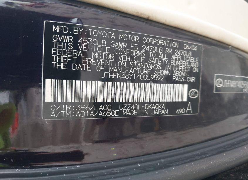 Photo 9 of 2004 Lexus Sc 430 (VIN JTHFN48Y140059592)