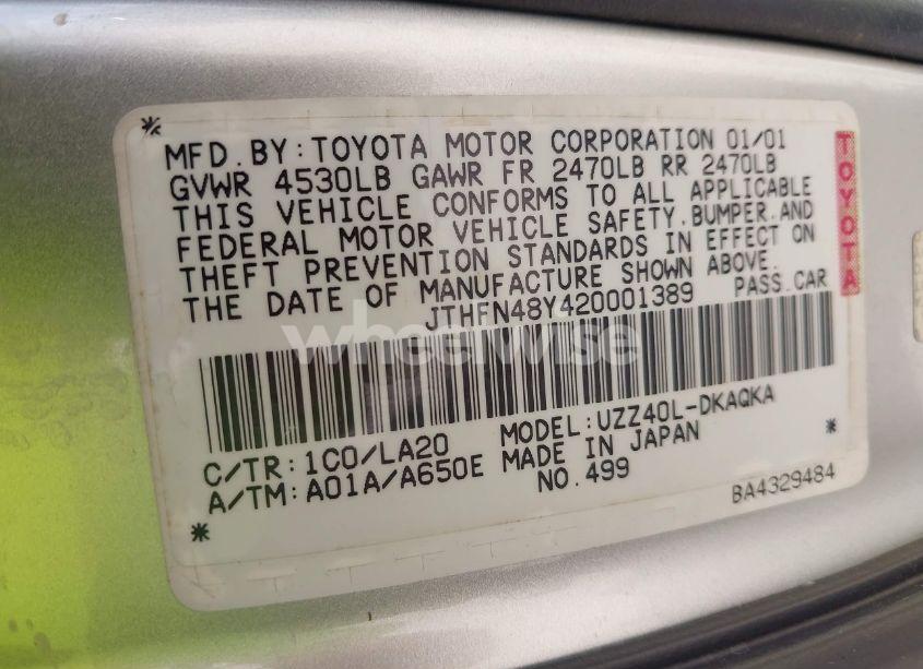 Photo 9 of 2002 Lexus Sc 430 (VIN JTHFN48Y420001389)