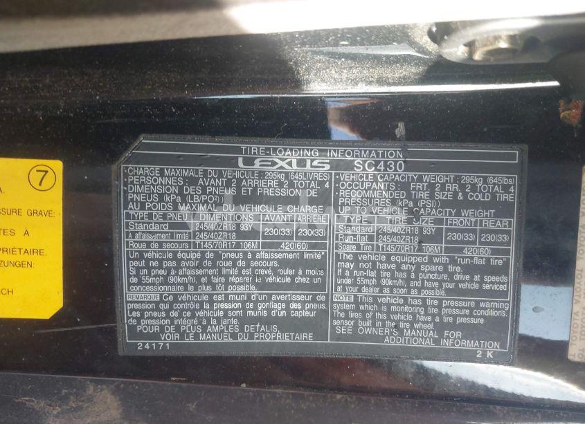 Photo 9 of 2003 Lexus Sc 430 (VIN JTHFN48YX30037475)