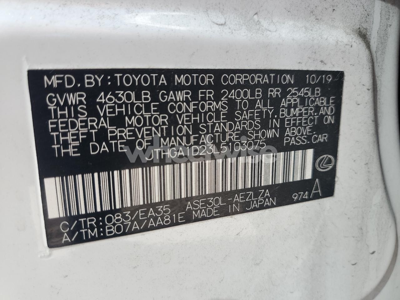 Photo 12 of 2020 LEXUS IS 300 F SPORT (VIN JTHGA1D23L5103075)