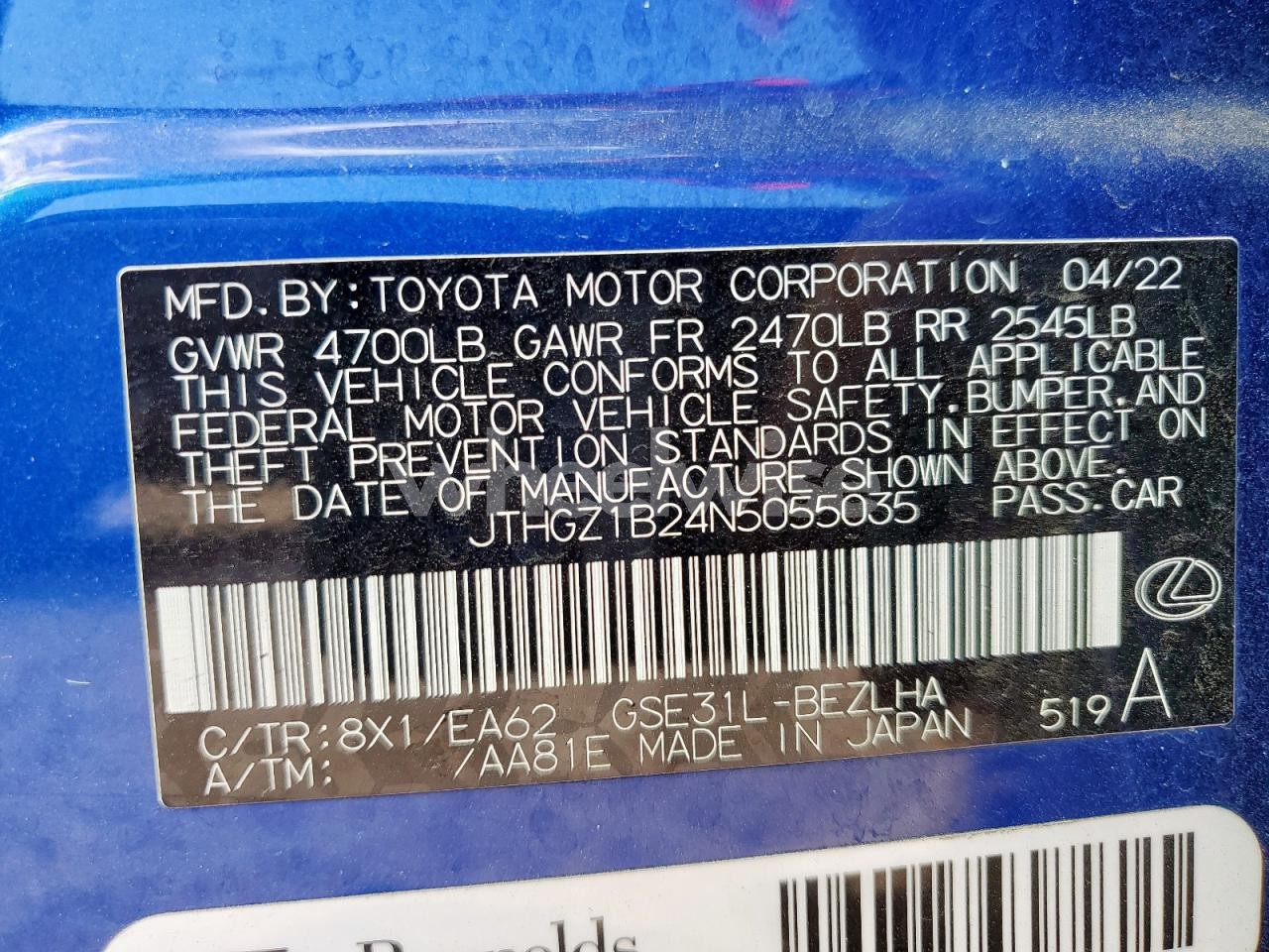 Photo 13 of 2022 LEXUS IS 350 F SPORT (VIN JTHGZ1B24N5055035)