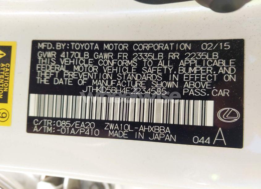 Photo 9 of 2015 Lexus Ct 200H (VIN JTHKD5BH4F2234585)