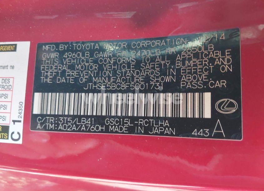 Photo 9 of 2015 Lexus Rc 350 (VIN JTHSE5BC8F5001731)