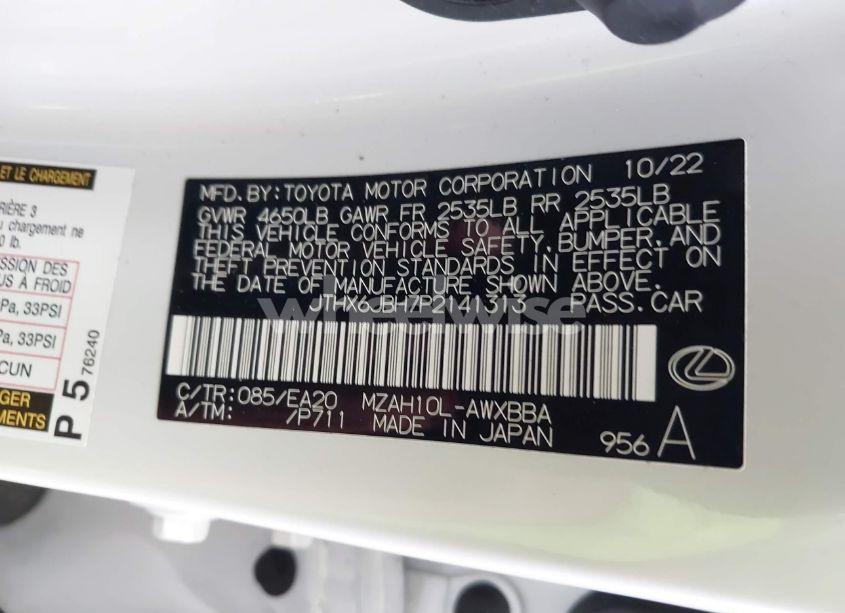 Photo 9 of 2023 Lexus Ux 250H (VIN JTHX6JBH7P2141313)