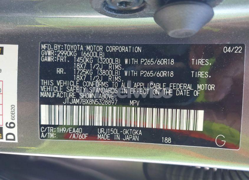 Photo 9 of 2022 Lexus Gx 460 PREMIUM (VIN JTJAM7BX8N5328897)