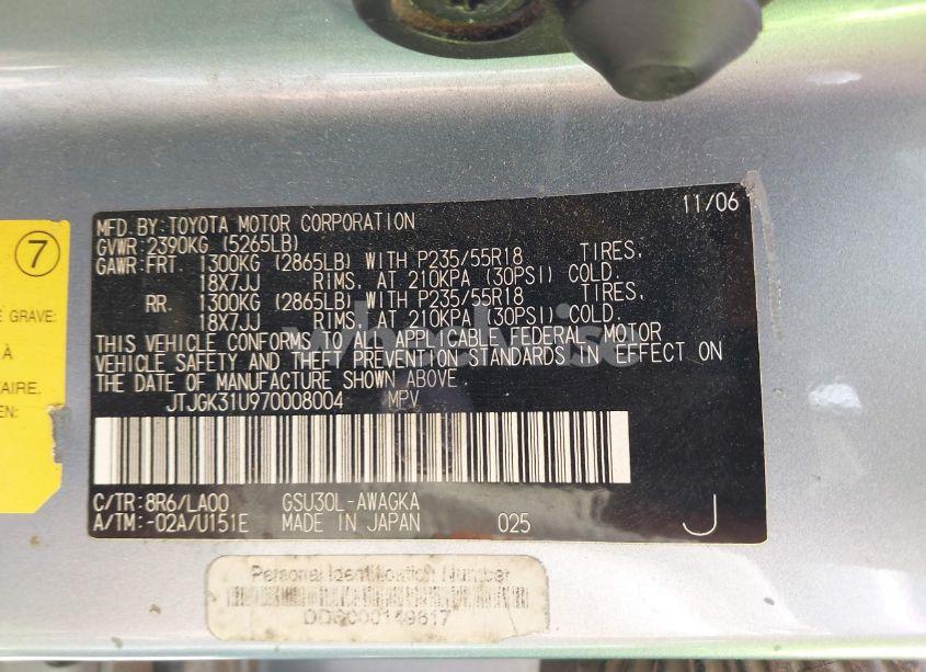 Photo 9 of 2007 Lexus Rx 350 (VIN JTJGK31U970008004)