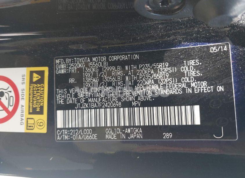 Photo 9 of 2015 Lexus Rx 350 (VIN JTJZK1BA7F2420698)