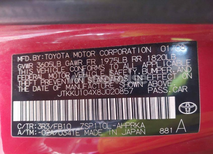 Photo 9 of 2008 Scion Xd (VIN JTKKU104X8J020857)