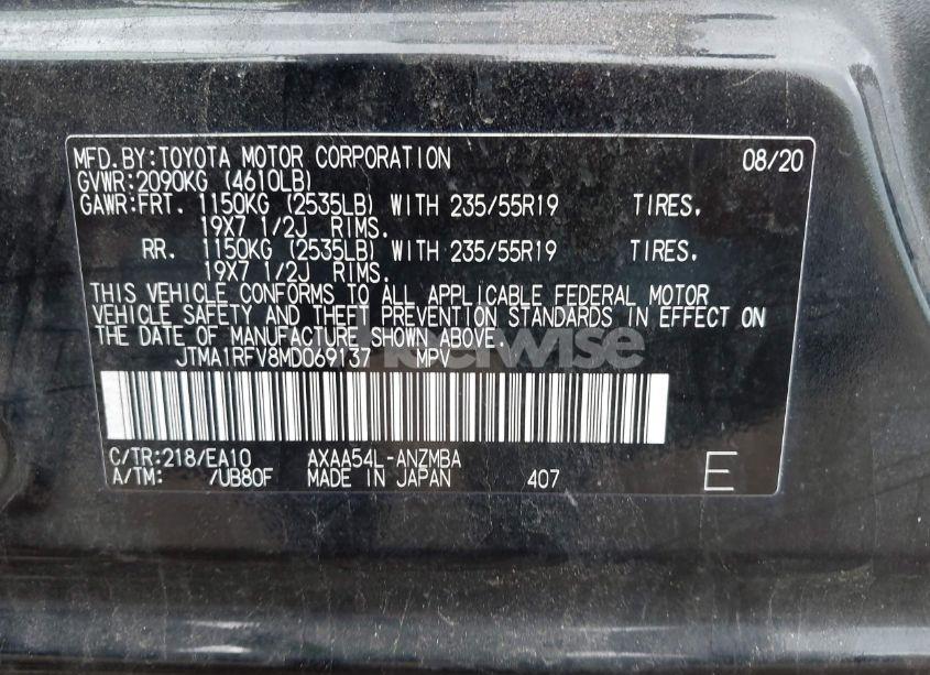 Photo 9 of 2021 Toyota Rav4 XLE PREMIUM (VIN JTMA1RFV8MD069137)