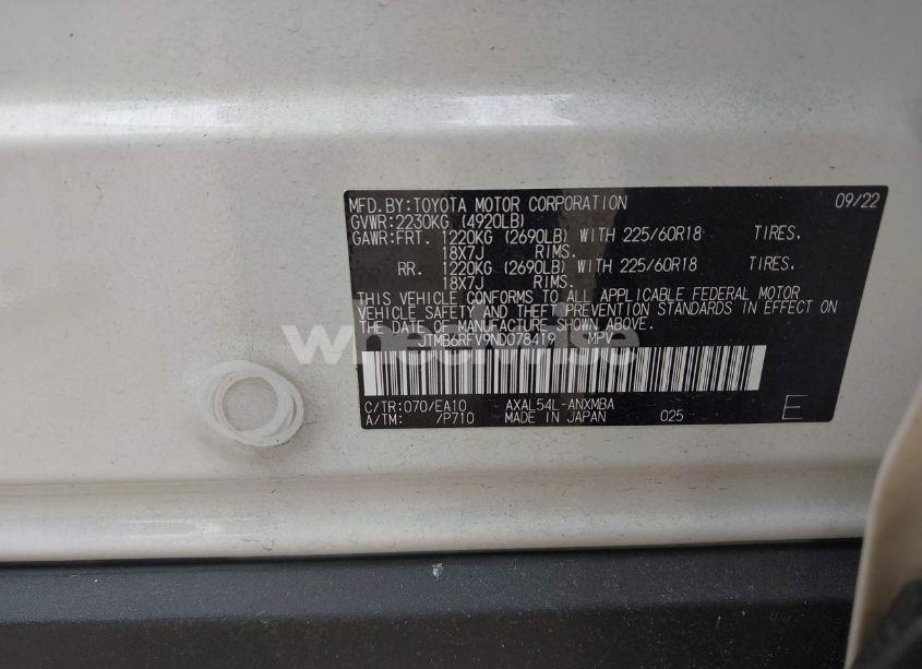 Photo 9 of 2022 Toyota Rav4 HYBRID XLE PREMIUM (VIN JTMB6RFV9ND078419)