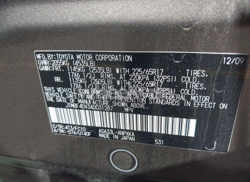 Photo 9 of 2010 Toyota Rav4 (VIN JTMBF4DV3AD031287)