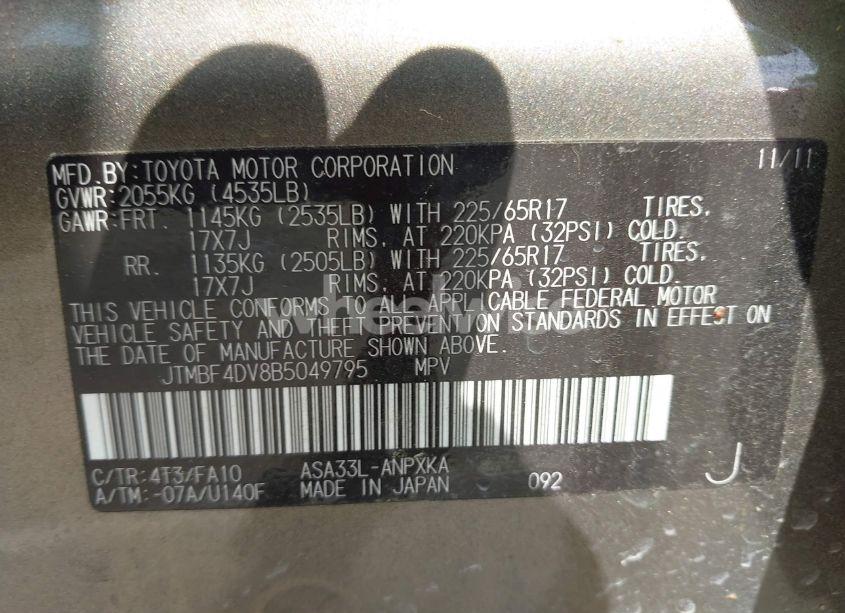 Photo 9 of 2011 Toyota Rav4 (VIN JTMBF4DV8B5049795)