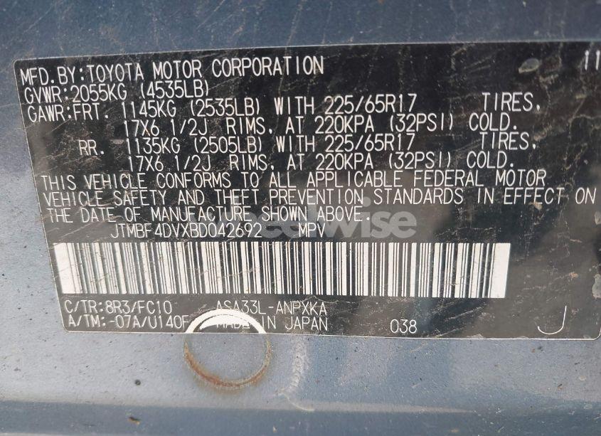 Photo 9 of 2011 Toyota Rav4 (VIN JTMBF4DVXBD042692)