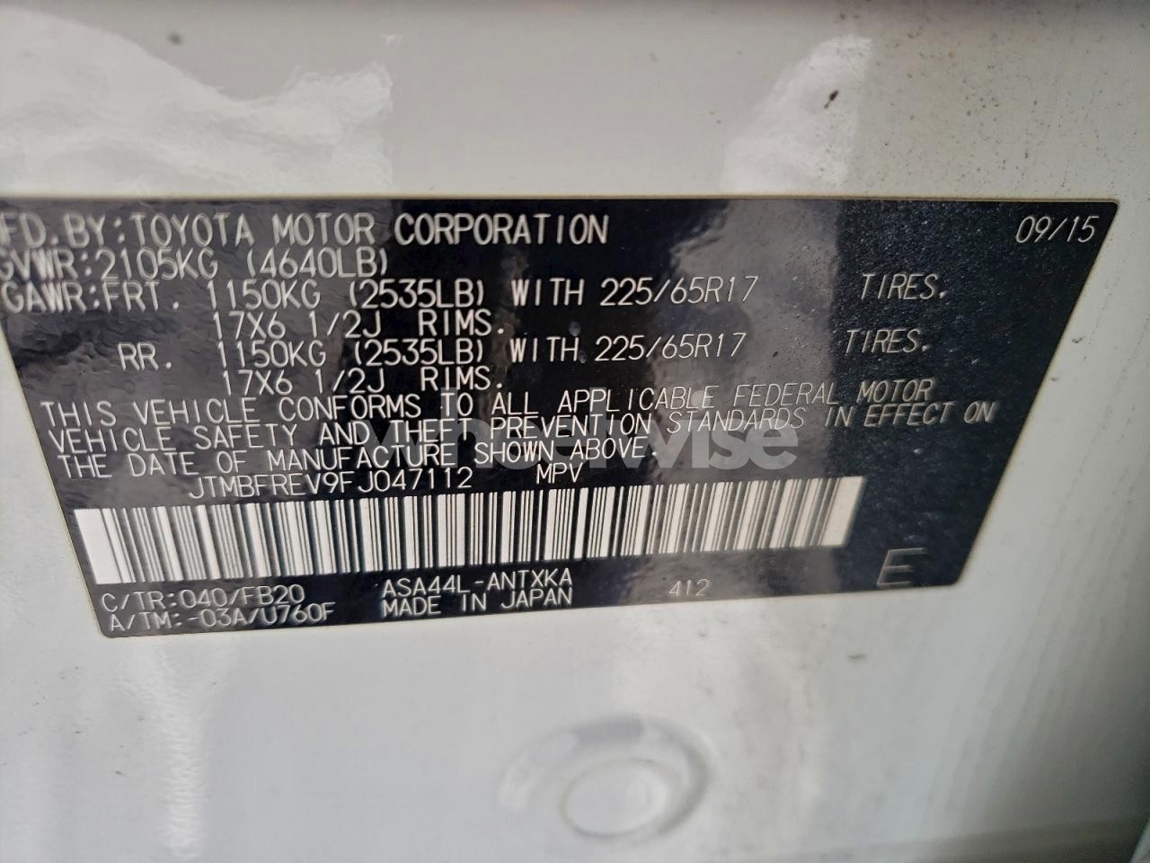 Photo 12 of 2015 TOYOTA RAV4 LE (VIN JTMBFREV9FJ047112)