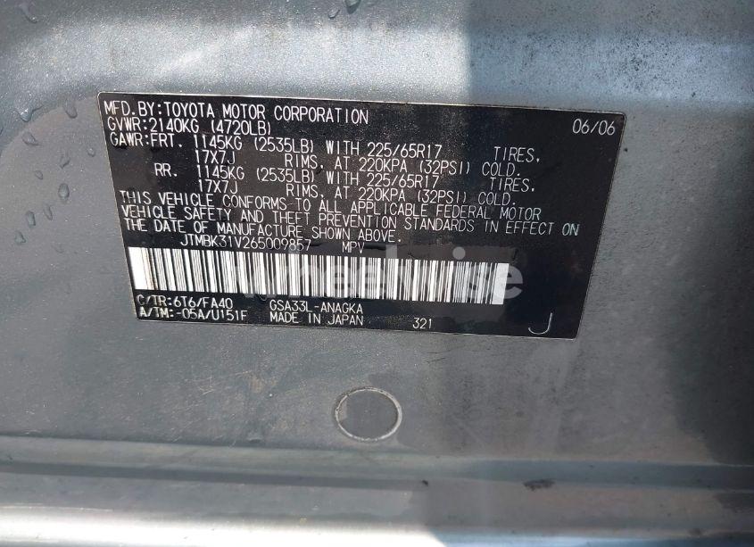 Photo 9 of 2006 Toyota Rav4 LIMITED V6 (VIN JTMBK31V265009857)