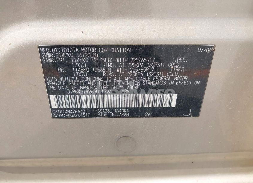 Photo 9 of 2006 Toyota Rav4 LIMITED V6 (VIN JTMBK31V265011723)