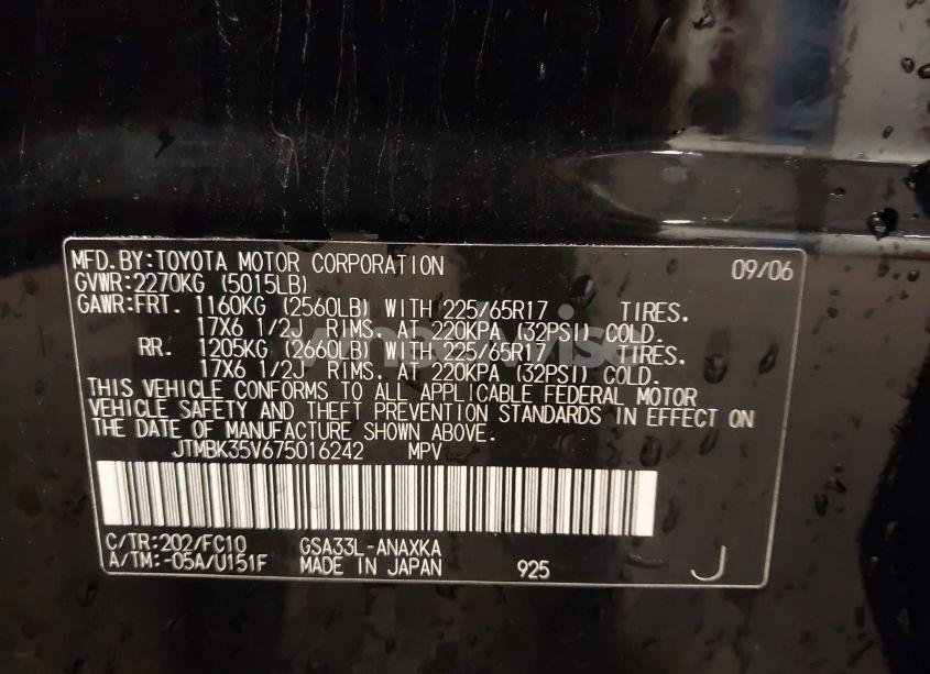 Photo 9 of 2007 Toyota Rav4 BASE V6 (VIN JTMBK35V675016242)