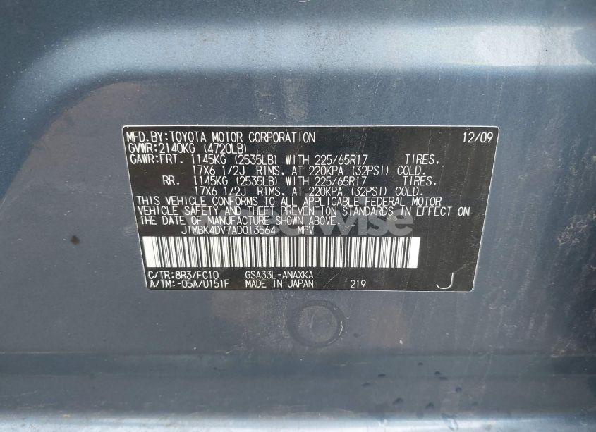 Photo 9 of 2010 Toyota Rav4 BASE V6 (VIN JTMBK4DV7AD013564)