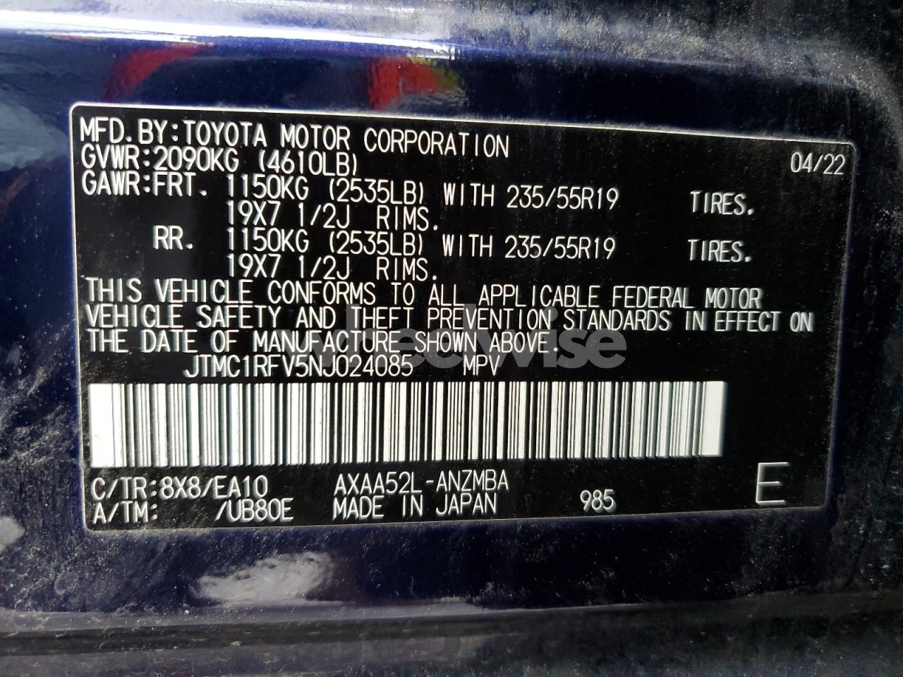 Photo 14 of 2022 TOYOTA RAV4 XLE PREMIUM (VIN JTMC1RFV5NJ024085)