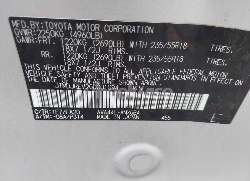 Photo 9 of 2016 Toyota Rav4 HYBRID LIMITED (VIN JTMDJREV2GD001094)