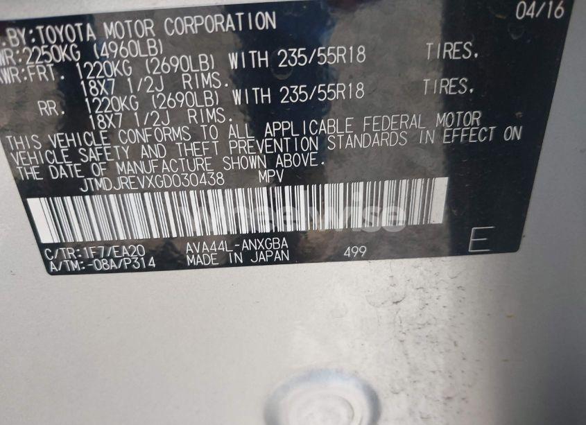 Photo 9 of 2016 Toyota Rav4 HYBRID LIMITED (VIN JTMDJREVXGD030438)