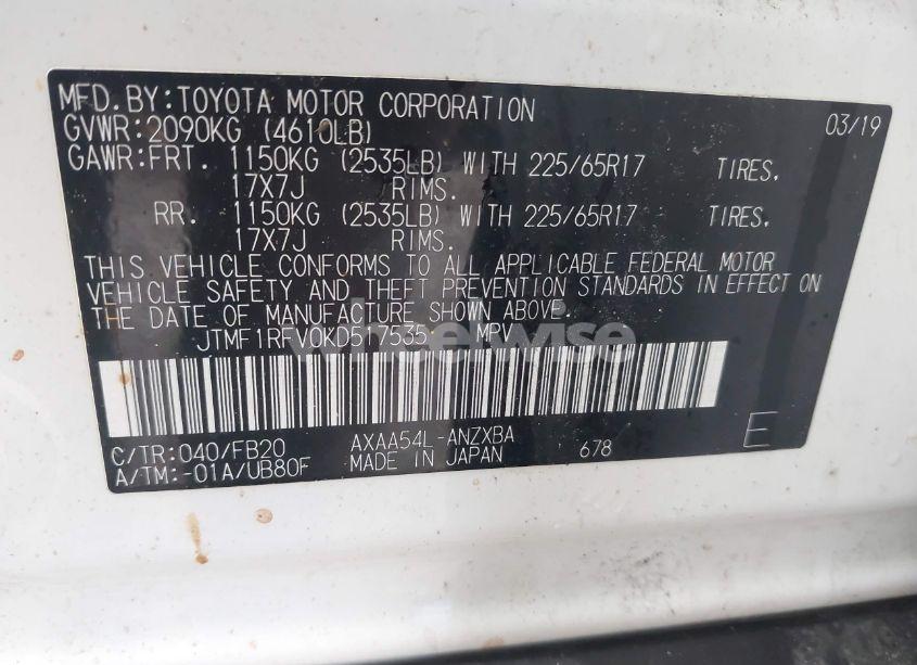 Photo 9 of 2019 Toyota Rav4 LE (VIN JTMF1RFV0KD517535)