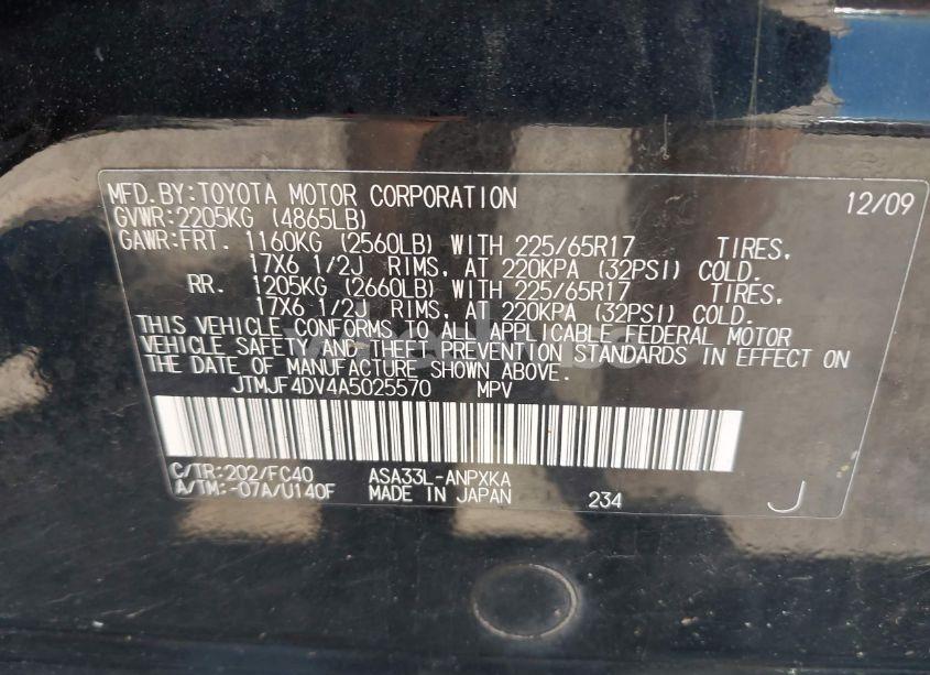 Photo 9 of 2010 Toyota Rav4 (VIN JTMJF4DV4A5025570)