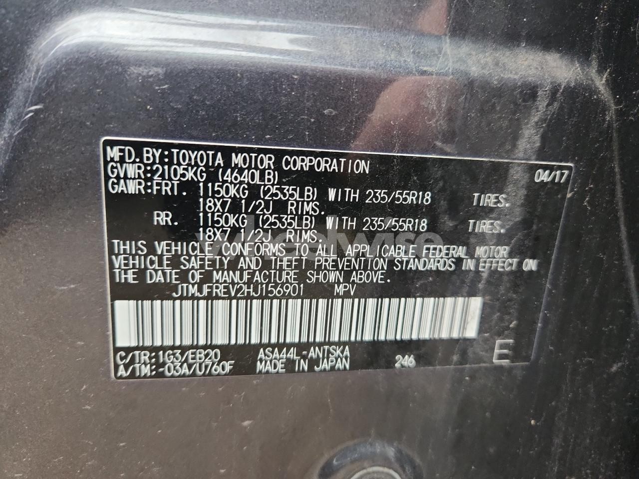 Photo 12 of 2017 TOYOTA RAV4 SE (VIN JTMJFREV2HJ156901)