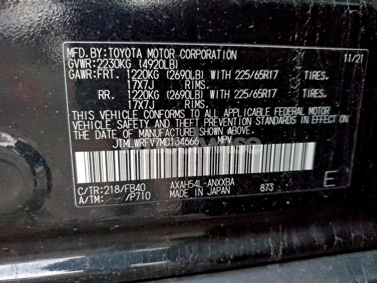 Photo 13 of 2021 TOYOTA RAV4 LE (VIN JTMLWRFV7MD134666)