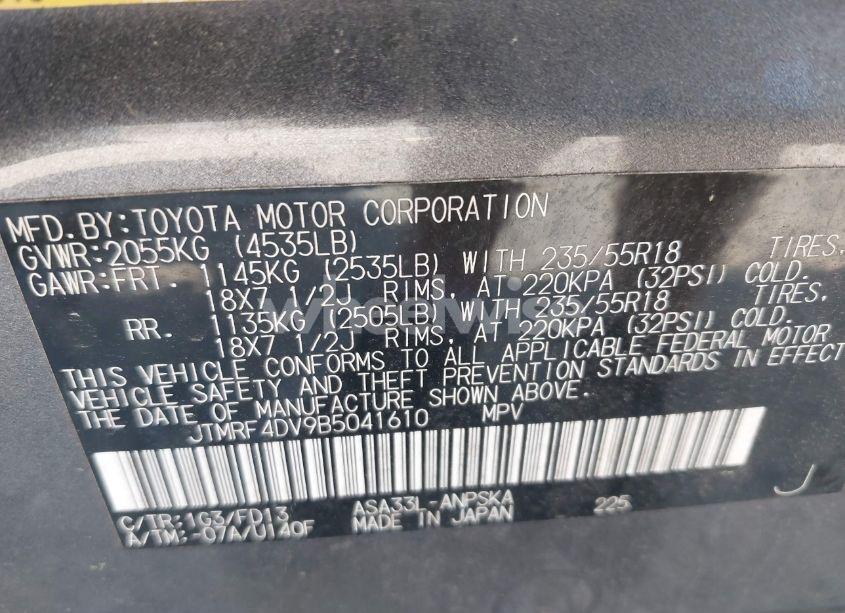 Photo 9 of 2011 Toyota Rav4 SPORT (VIN JTMRF4DV9B5041610)