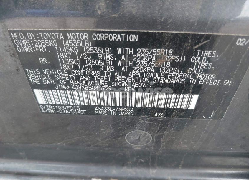 Photo 9 of 2011 Toyota Rav4 SPORT (VIN JTMRF4DVXB5045729)