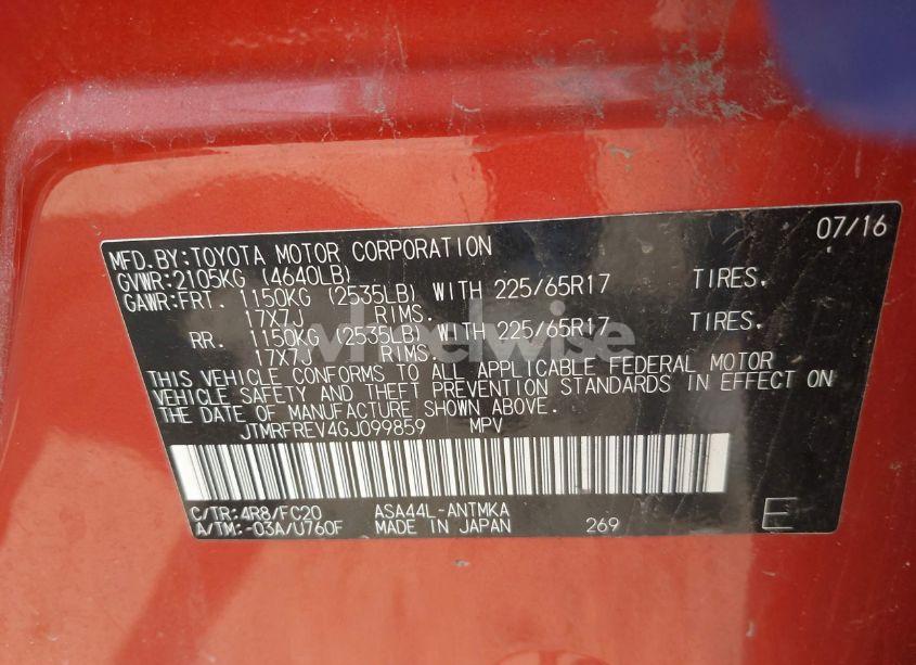 Photo 9 of 2016 Toyota Rav4 XLE (VIN JTMRFREV4GJ099859)