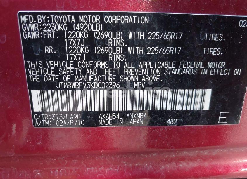 Photo 9 of 2019 Toyota Rav4 HYBRID XLE (VIN JTMRWRFV3KD002396)