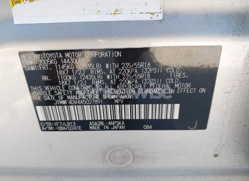 Photo 9 of 2010 Toyota Rav4 SPORT (VIN JTMWF4DV4A5027891)