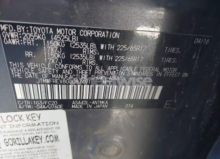 Photo 9 of 2016 Toyota Rav4 XLE (VIN JTMWFREV8GJ087491)