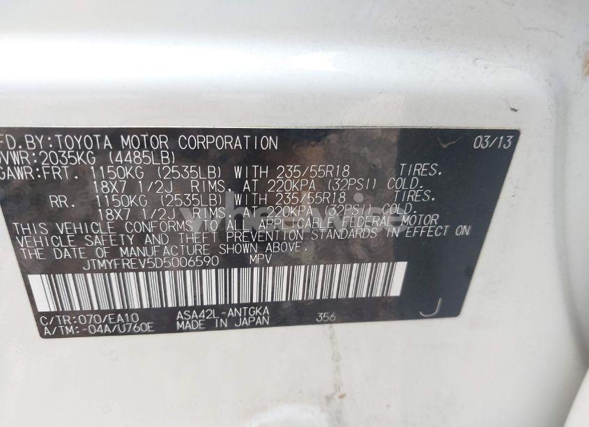 Photo 9 of 2013 Toyota Rav4 LIMITED (VIN JTMYFREV5D5006590)