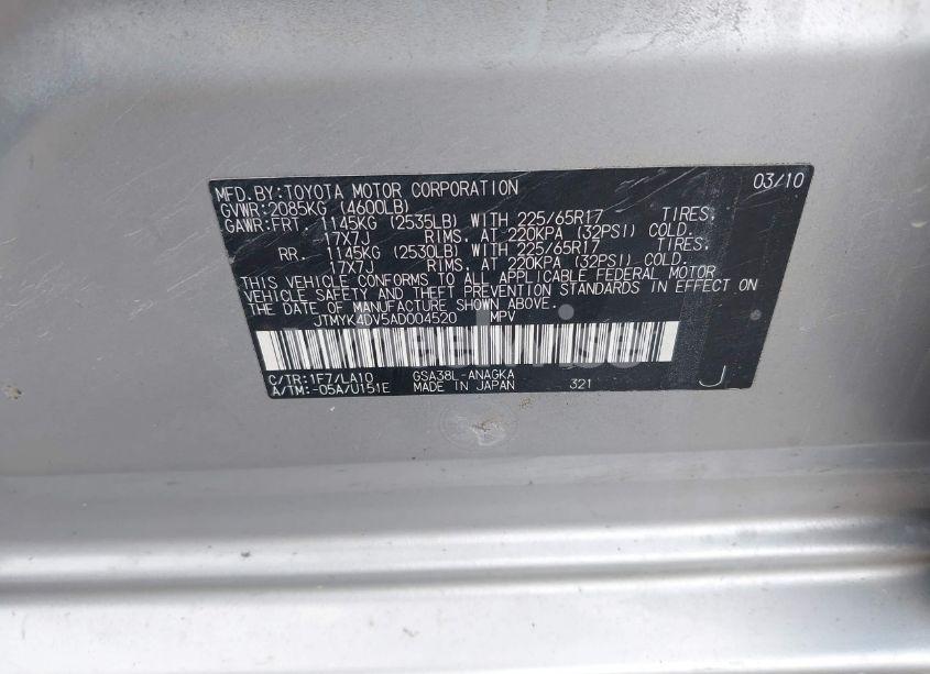 Photo 9 of 2010 Toyota Rav4 LIMITED V6 (VIN JTMYK4DV5AD004520)