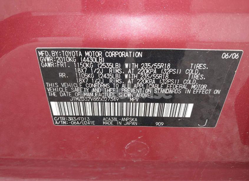 Photo 9 of 2006 Toyota Rav4 SPORT (VIN JTMZD32V865027349)