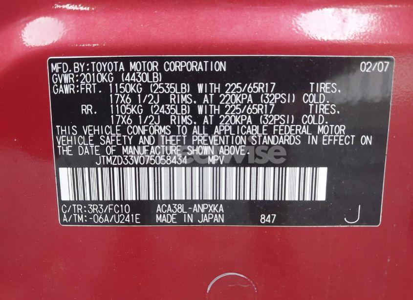 Photo 9 of 2007 Toyota Rav4 (VIN JTMZD33V075058434)